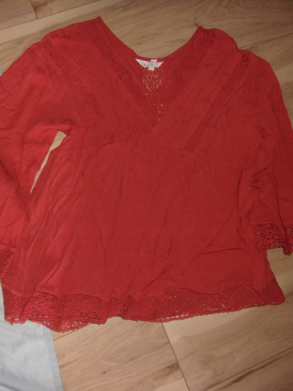 boho size medium womens shirt top long sleeved blouse orange